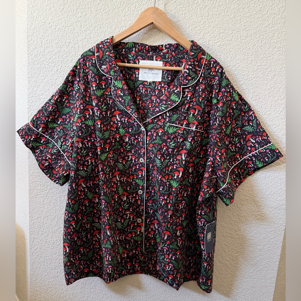 PRINTFRESH 4X Organic Cotton Shorts Pajama Set Mushroom & Leaf Print - Picture 5 of 16